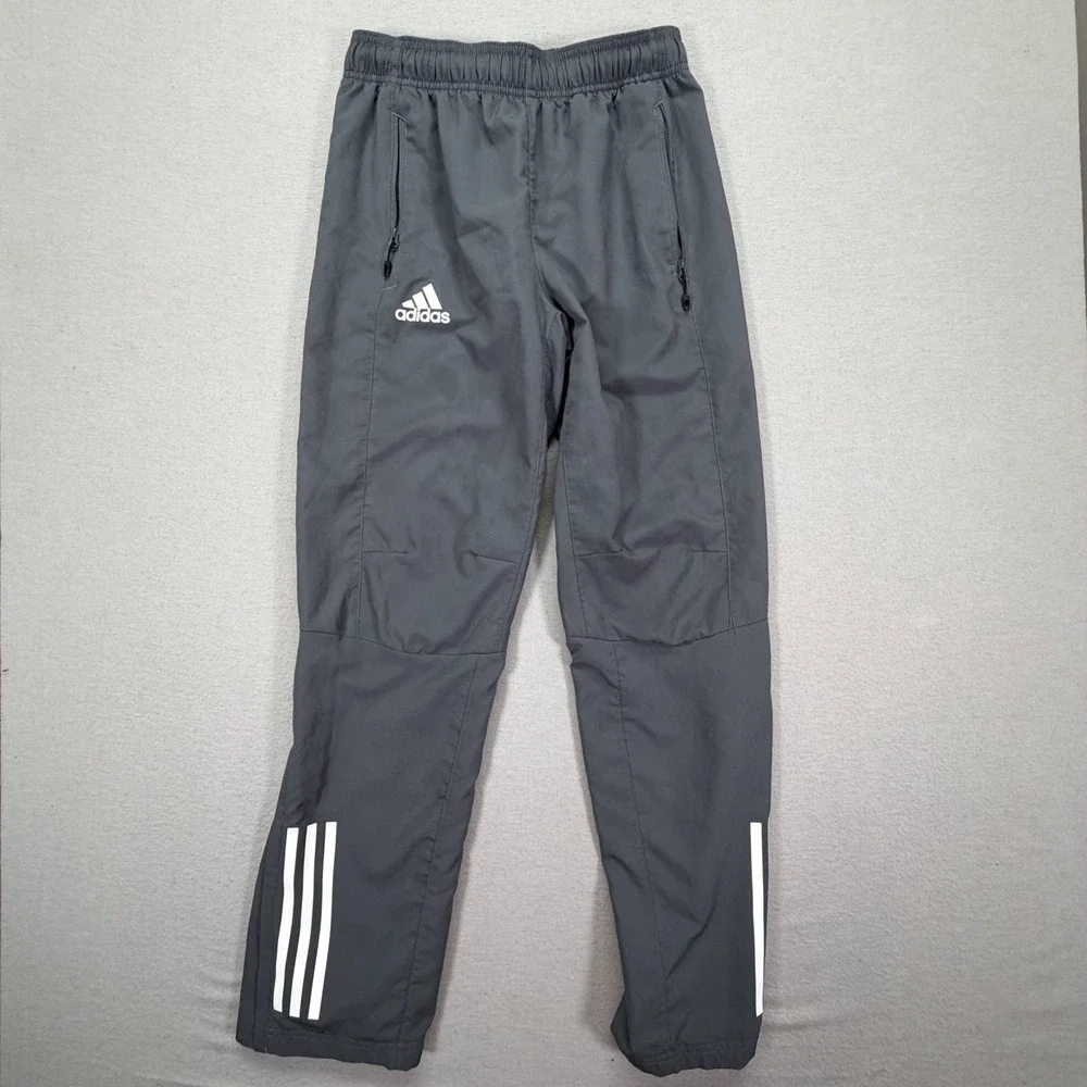 Adidas Track Pants Kids Size‎ L Good Gray Mesh Lined Zipper Pockets 3-Stripe